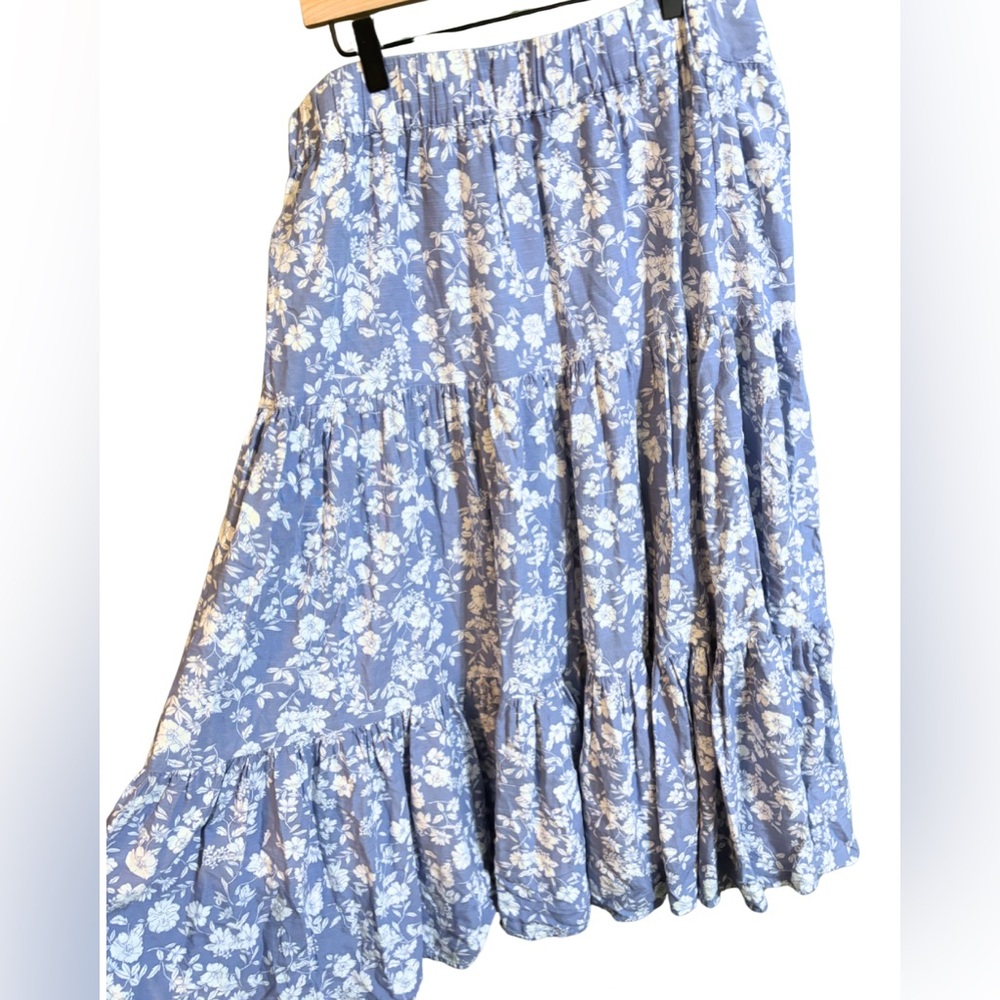 Women's LC Lauren Conrad Three Tier Midi Skirt: Floral Blue and White